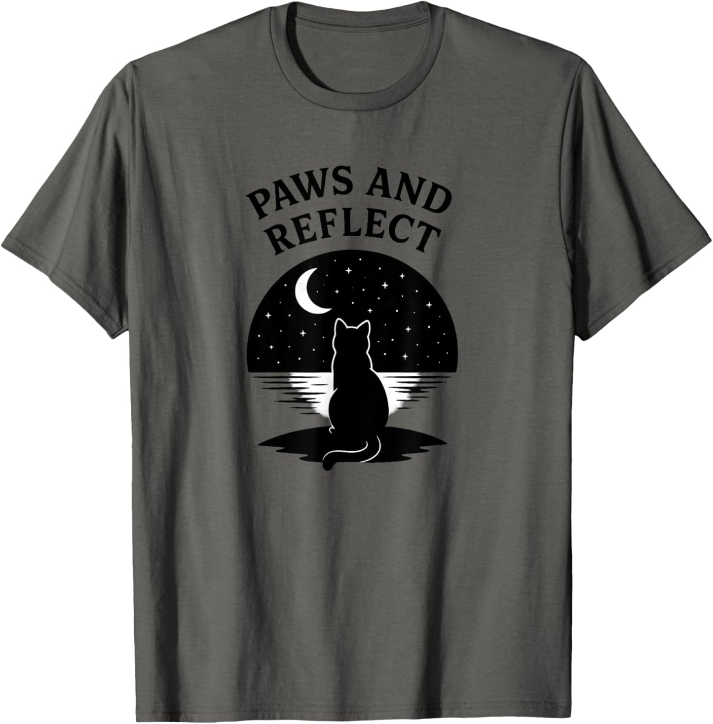 Funny Pun Pause Paws and Reflect Paws Cat Starry Night Yoga T-Shirt