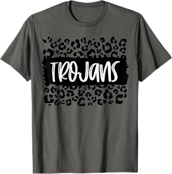 Trojans Team Mascot School Spirit Game Night Leopard Print T-Shirt