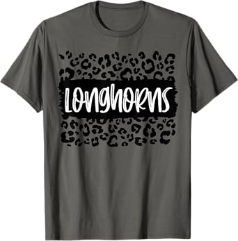 Longhorns Team Mascot School Spirit Game Night Leopard T-Shirt