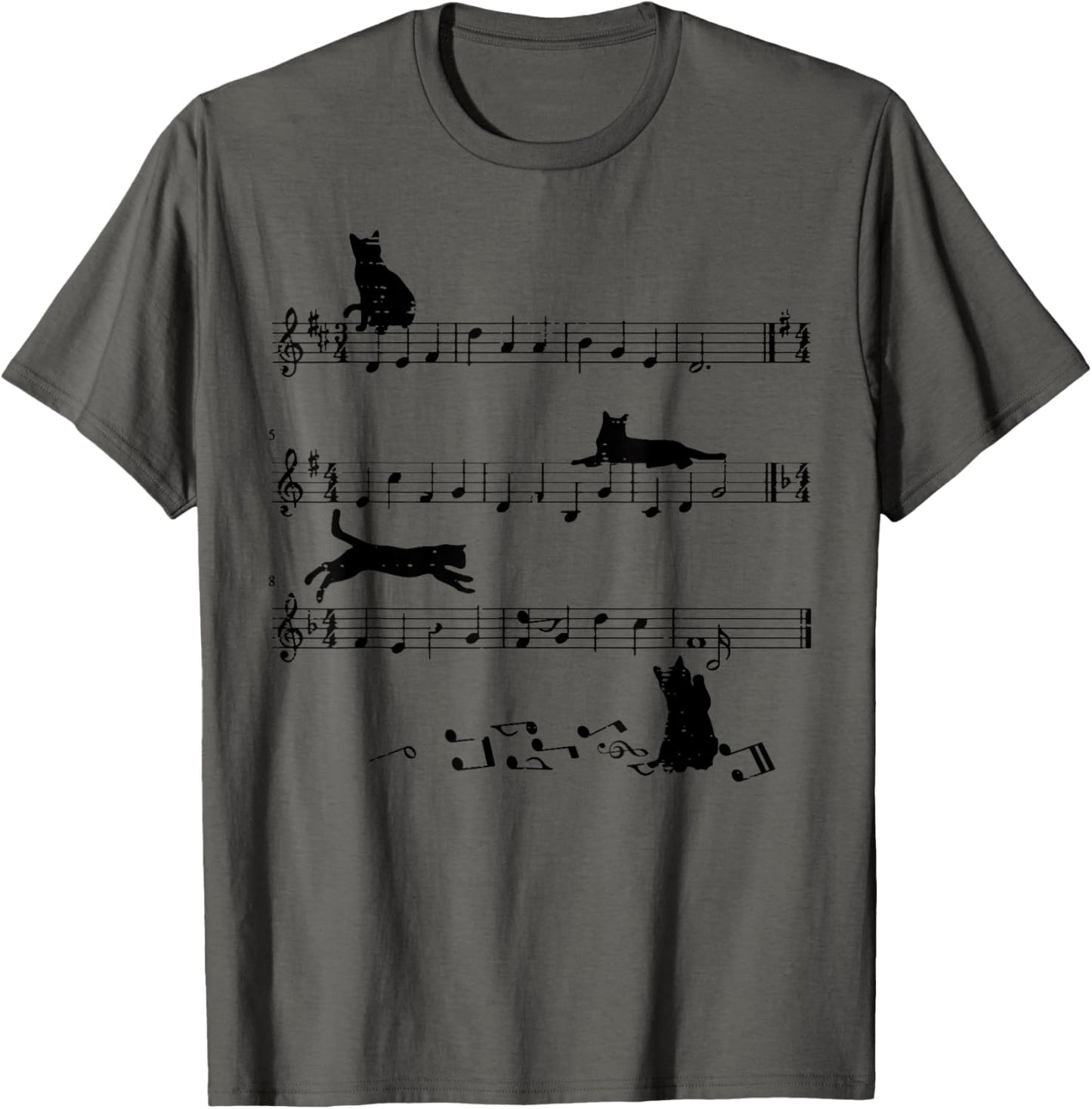 Cat Playing On Musical Notes Funny Musician Women Girls Kids T-Shirt