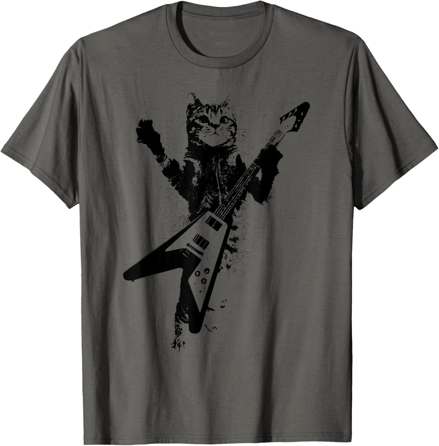 Cat Playing Flying V Guitar Musician Cat Lover T-Shirt