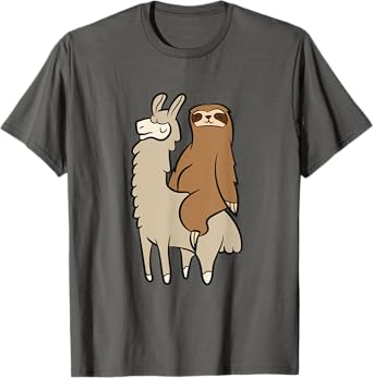 Cute Sloth Riding On Llama Love Llama and Sloths T-Shirt