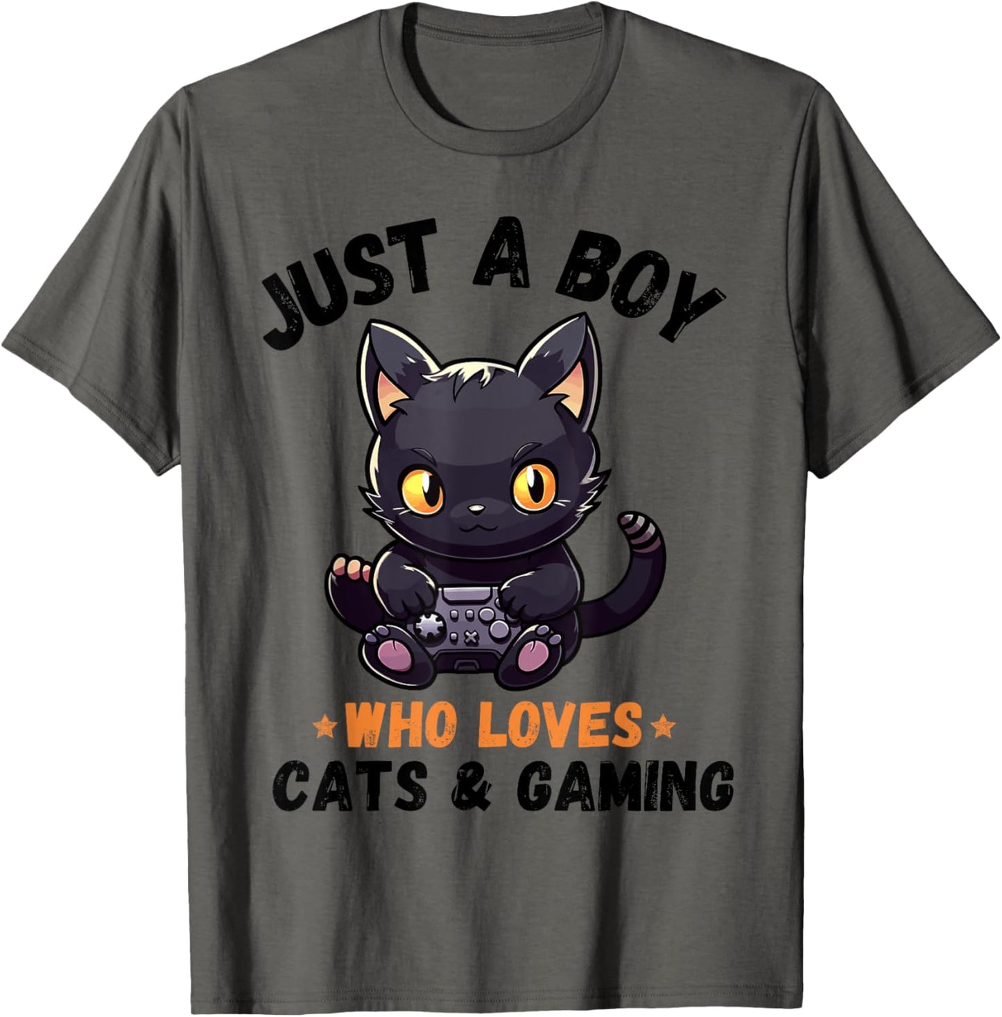 Just A Boy Who Loves Cats Gaming Squad Funny Gamer Cat Crew T-Shirt