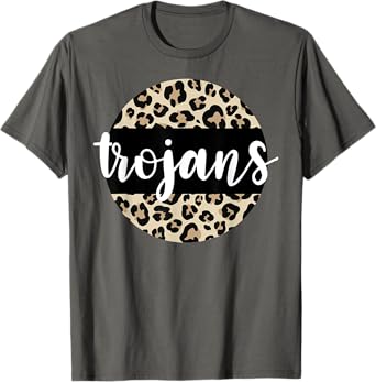 Leopard Print Trojans Team Mascot School Spirit Game Night T-Shirt