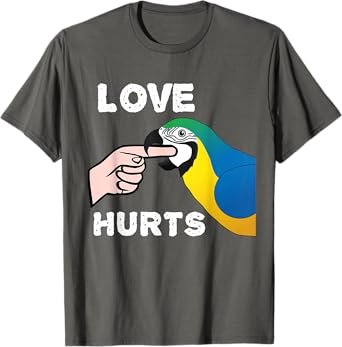 Love Hurts Blue and Gold Macaw Parrot T-Shirt