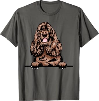 Peeking Chocolate Cocker Spaniel Dog T-Shirt