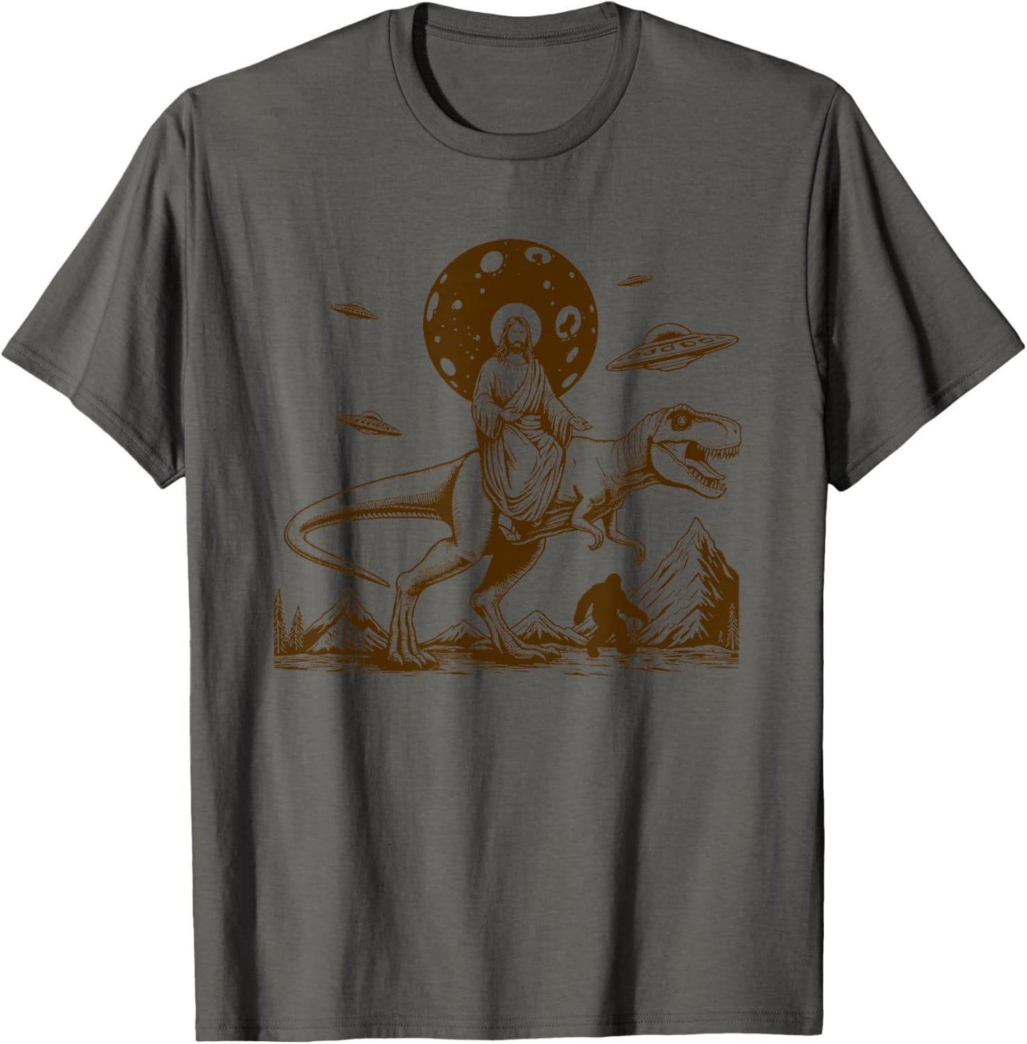 Jesus Riding Dinosaur UFO Bigfoot Funny T-Shirt