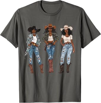 Black African American Cowgirl Western Country Texas Rodeo T-Shirt
