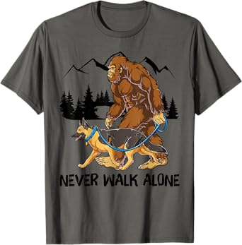 Bigfoot German Shepherd Dog Walk Funny Sasquatch Lovers T-Shirt