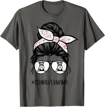 Miniature Schnauzer mom messy bun hair glasses T-Shirt