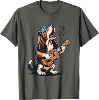 Dog Playing Guitar Singing Basset Hound Funny T-Shirt