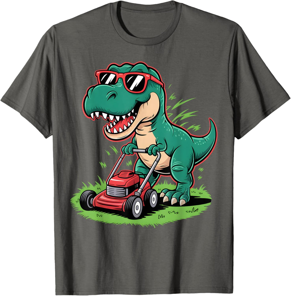 Cute Dinosaur Mowing Lawn Mower Dinosaur Lover Boys Kids T-Shirt