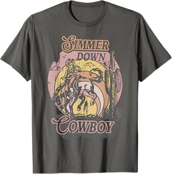 Simmer Summer Down Cowboy Cowgirl Western Graphic Cow Skull T-Shirt