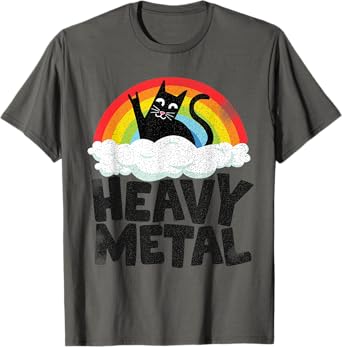 Heavy Metal Cat Rainbow Retro Kids Goth Funny Death Metal T-Shirt