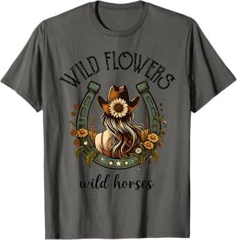 Wild Flowers Wild Horse Cowgirl Riding Horse T-Shirt