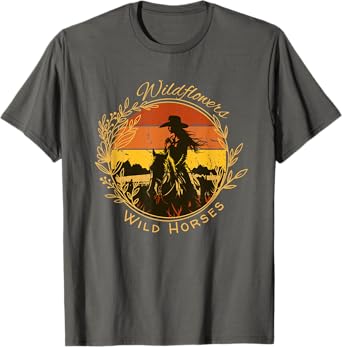 Wild Flowers and Wild Horses Vintage Sunset Country Cowgirl T-Shirt
