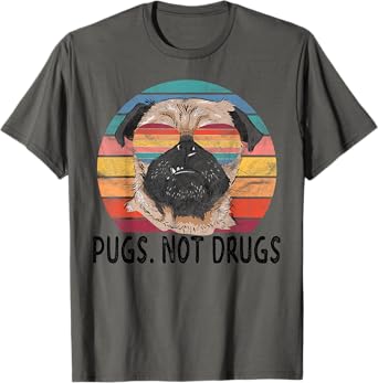 Pugs Not Drugs Funny Pug Lover Retro Vintage T-Shirt