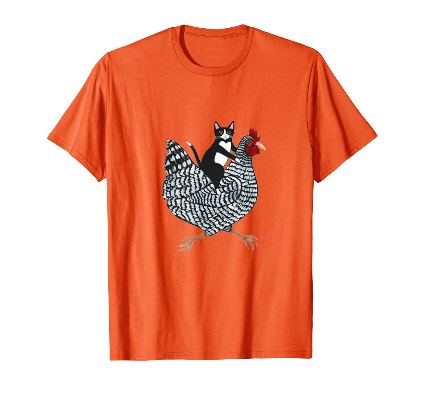 Cat on a Chicken T-Shirt - Unisex-Adults, Black, Medium, Short Sleeve, Animal Print, Classic Fit