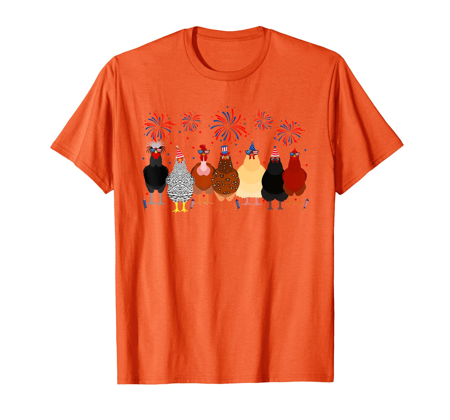 Funny Chickens American Flag Fireworks Farmer 4th Of July Women Men T-Shirt