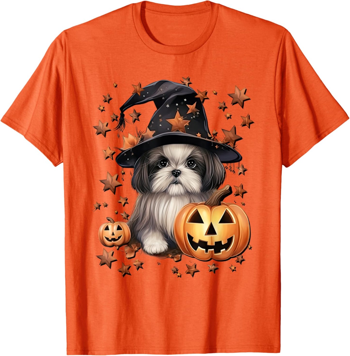 Cute Halloween Dog Graphic Shih Tzu Dog Mom Orange Halloween T-Shirt