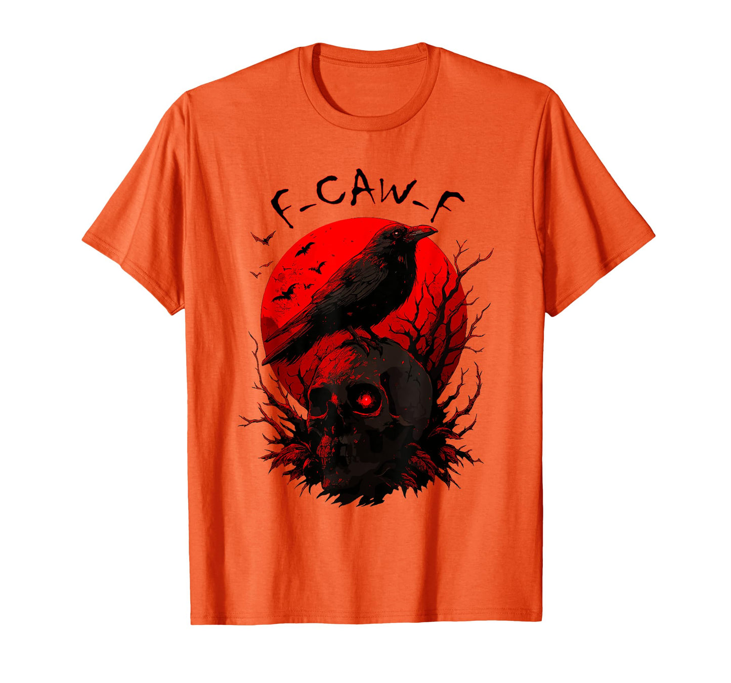 F CAW F Crow Funny Black Bird Red Moon Gothic T-Shirt