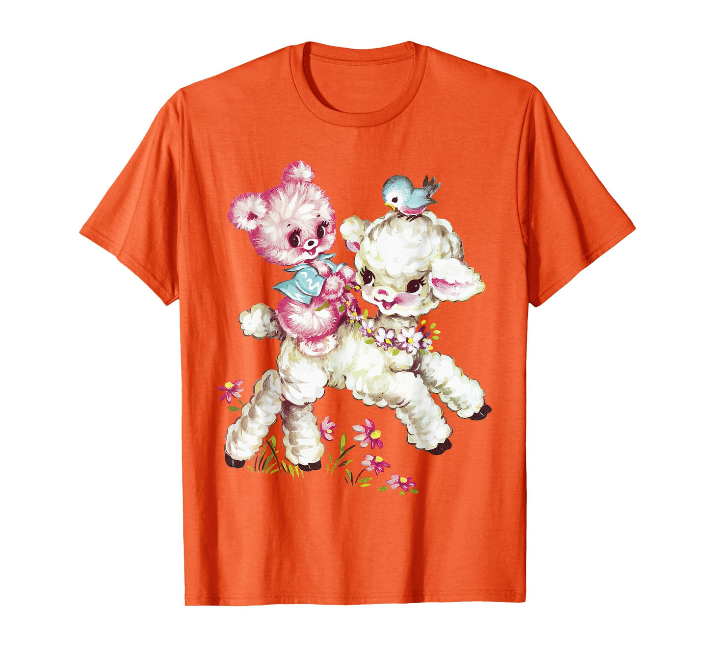 Vintage Easter Cute Lamb Bear Spring Flowers Retro Vintage T-Shirt