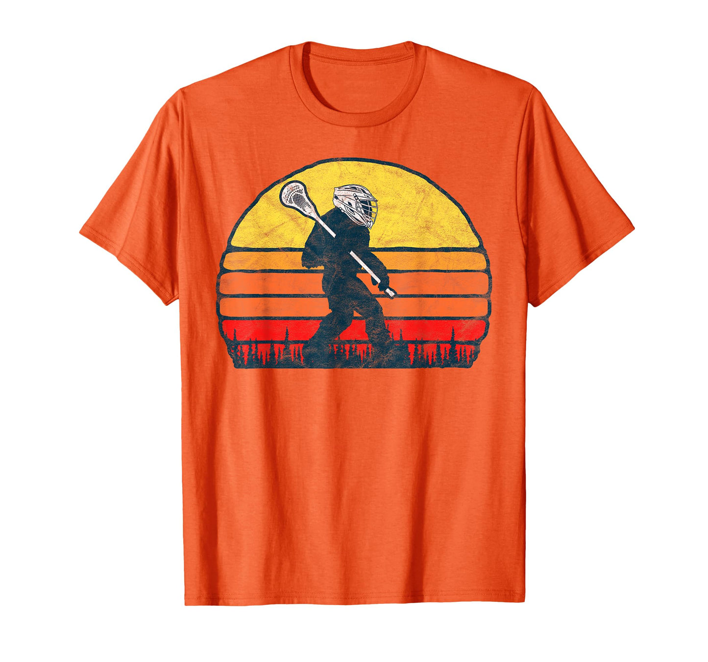 Funny Sasquatch Lax Bigfoot Lacrosse Vintage 80s Sunset T-Shirt
