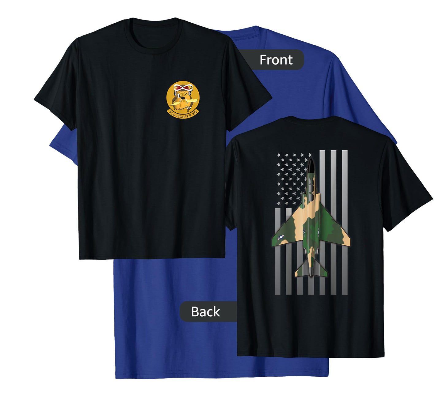 61st Fighter Squadron F-4 Phantom II and US Flag T-Shirt