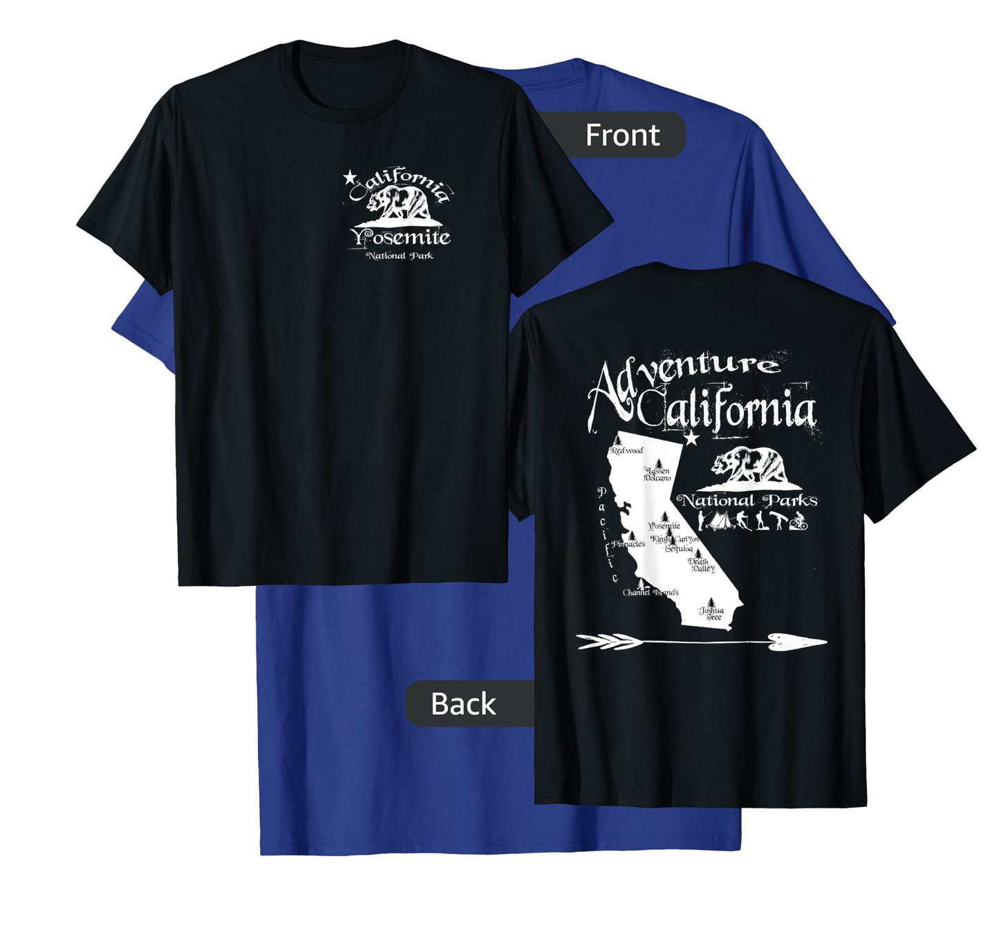 Yosemite California National Parks Map Front & Back Souvenir T-Shirt