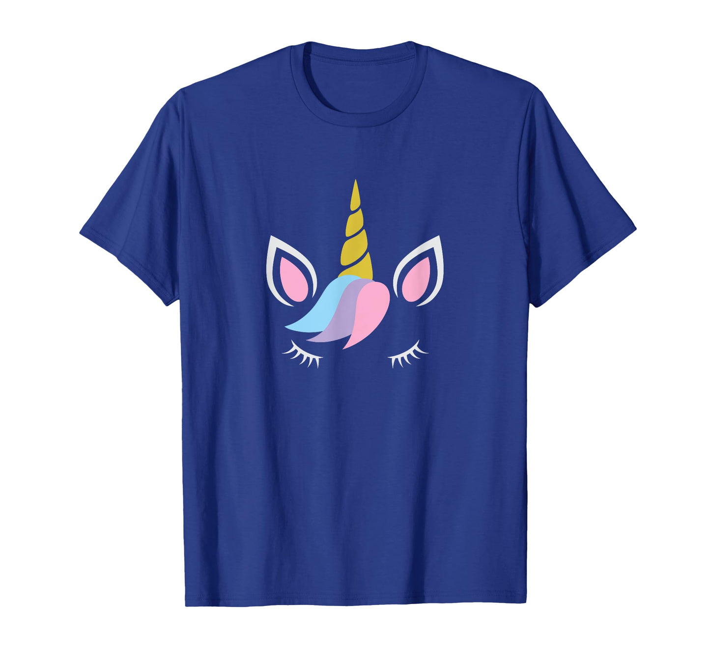 Unicorn Face And Eye Lashes With Colorful Pink Blue Hair T-Shirt