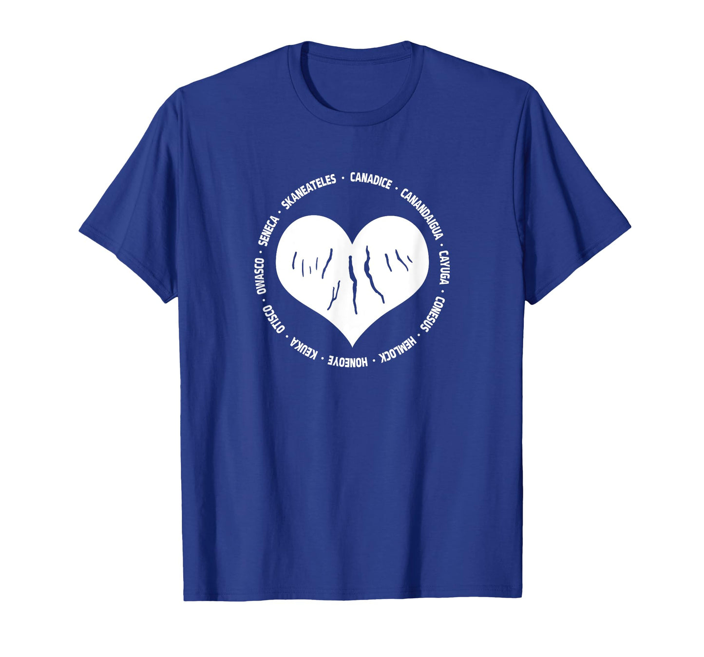 I Love The Finger Lakes New York Gift Heart with Lake Names T-Shirt