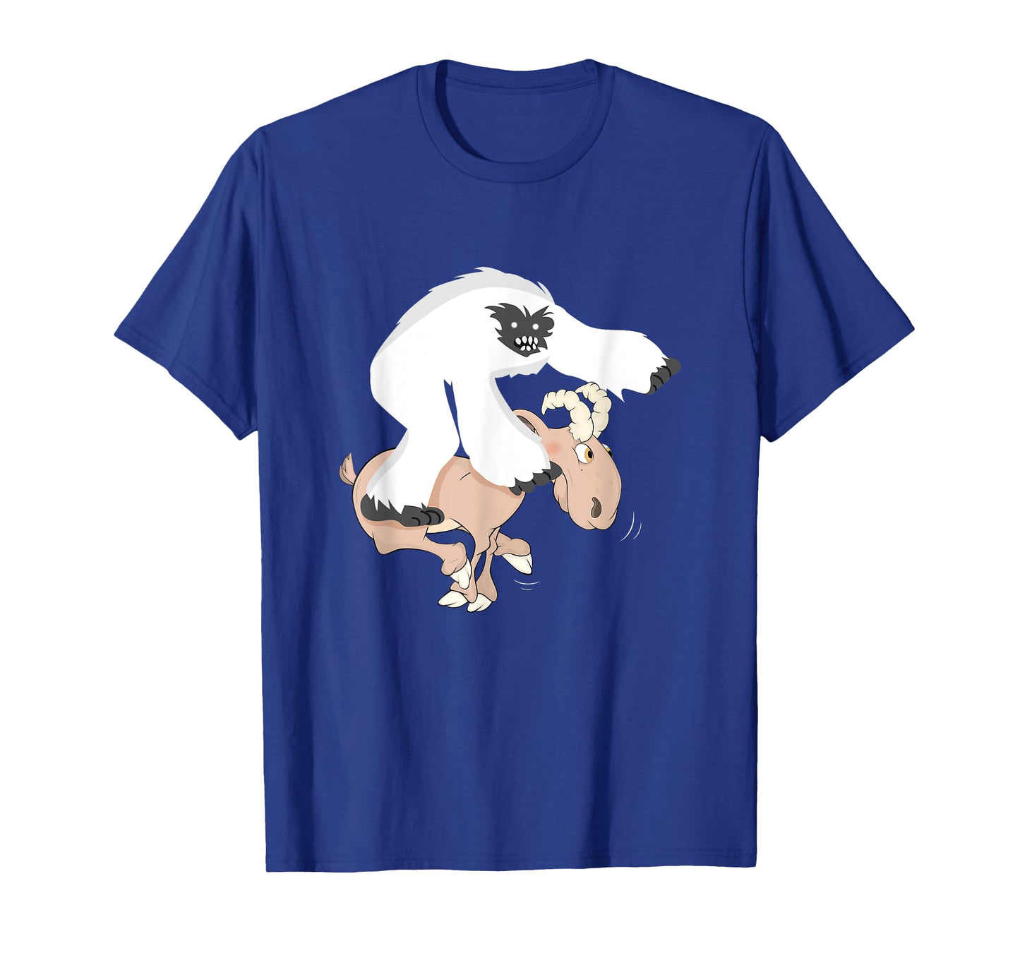 Funny Baby Yeti Riding Goat Cartoon Bigfoot Play Junior Goat T-Shirt