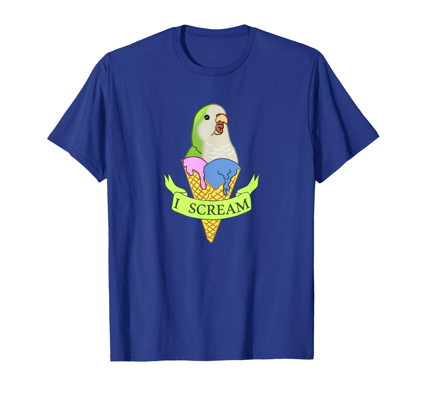 Funny Ice cream Monk Parakeet, I scream Green quaker parrot T-Shirt for Men Women Kids