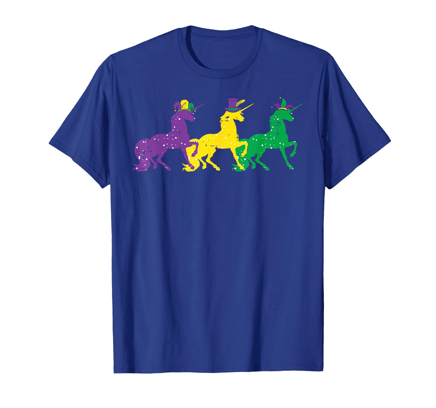 Purple Yellow Green Unicorns Mardi Gras Women Girls Kids T-Shirt