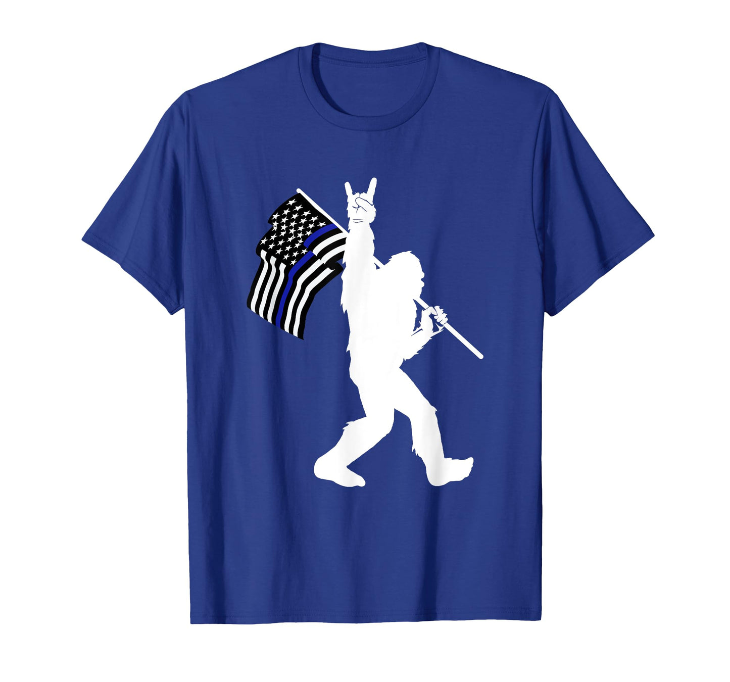 Funny Bigfoot Rock and Roll Thin Blue Line Flag for Police T-Shirt