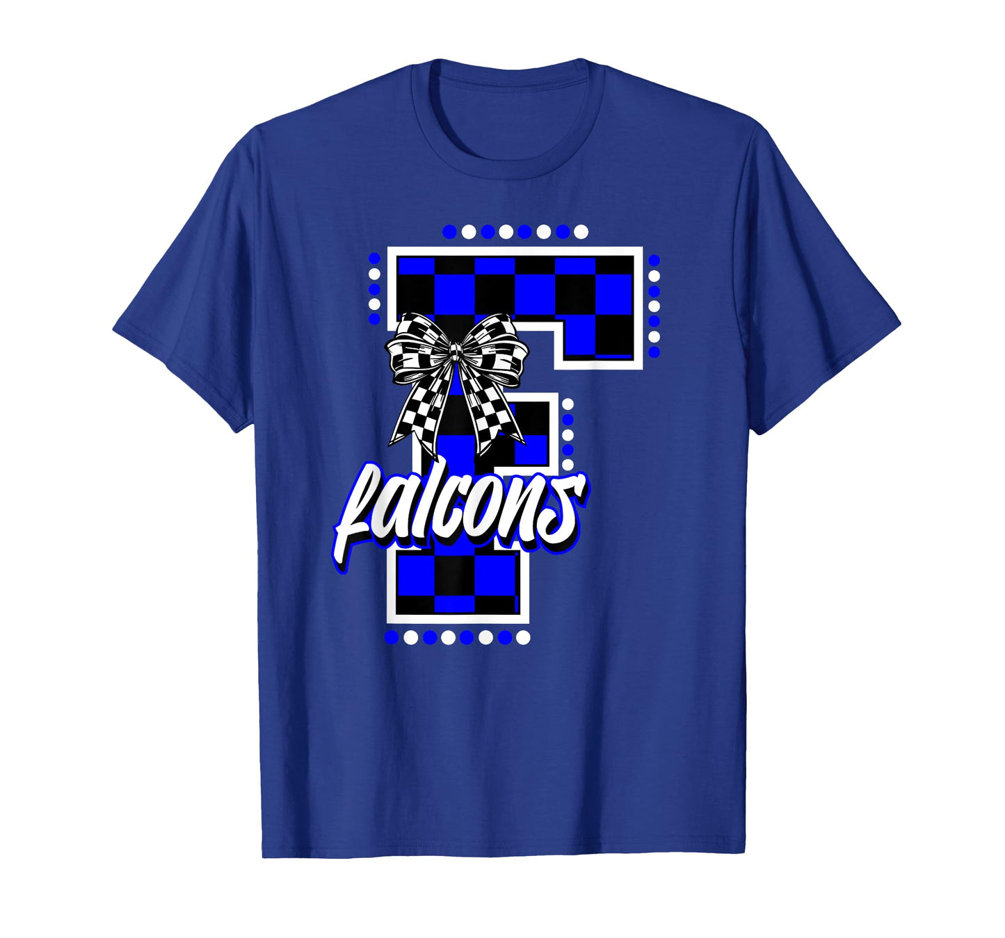 Falcons Checkered Letter School Spirit Mascot Blue Game Day T-Shirt
