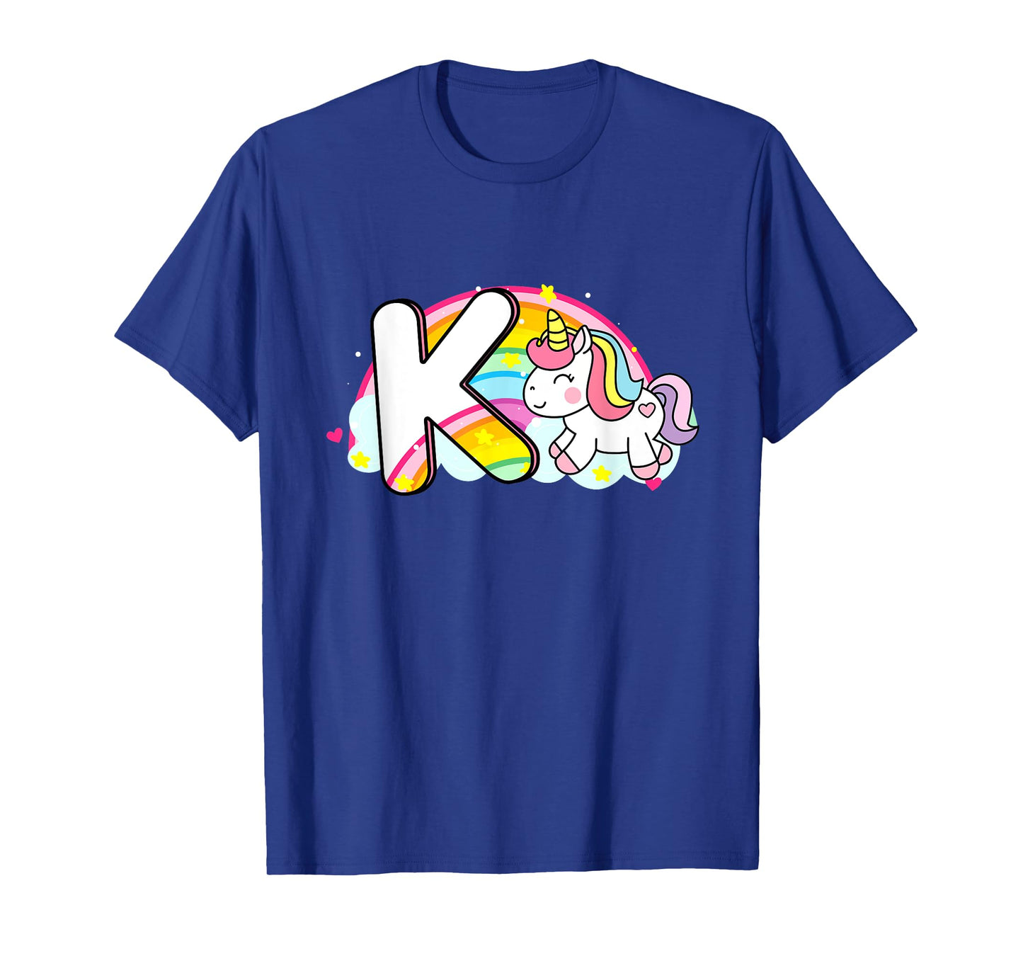 Cute Unicorn Rainbow Caricature Initial K Mo T-Shirt