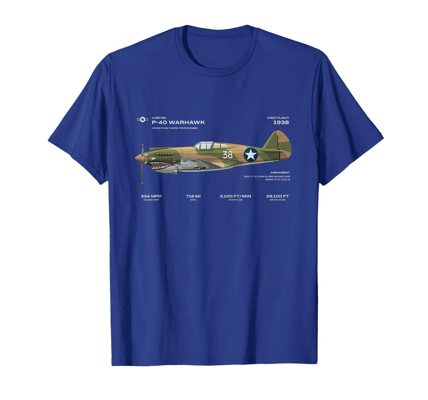 P-40 Warhawk US WWII Airplane Historic War Bird Fighter bomb T-Shirt