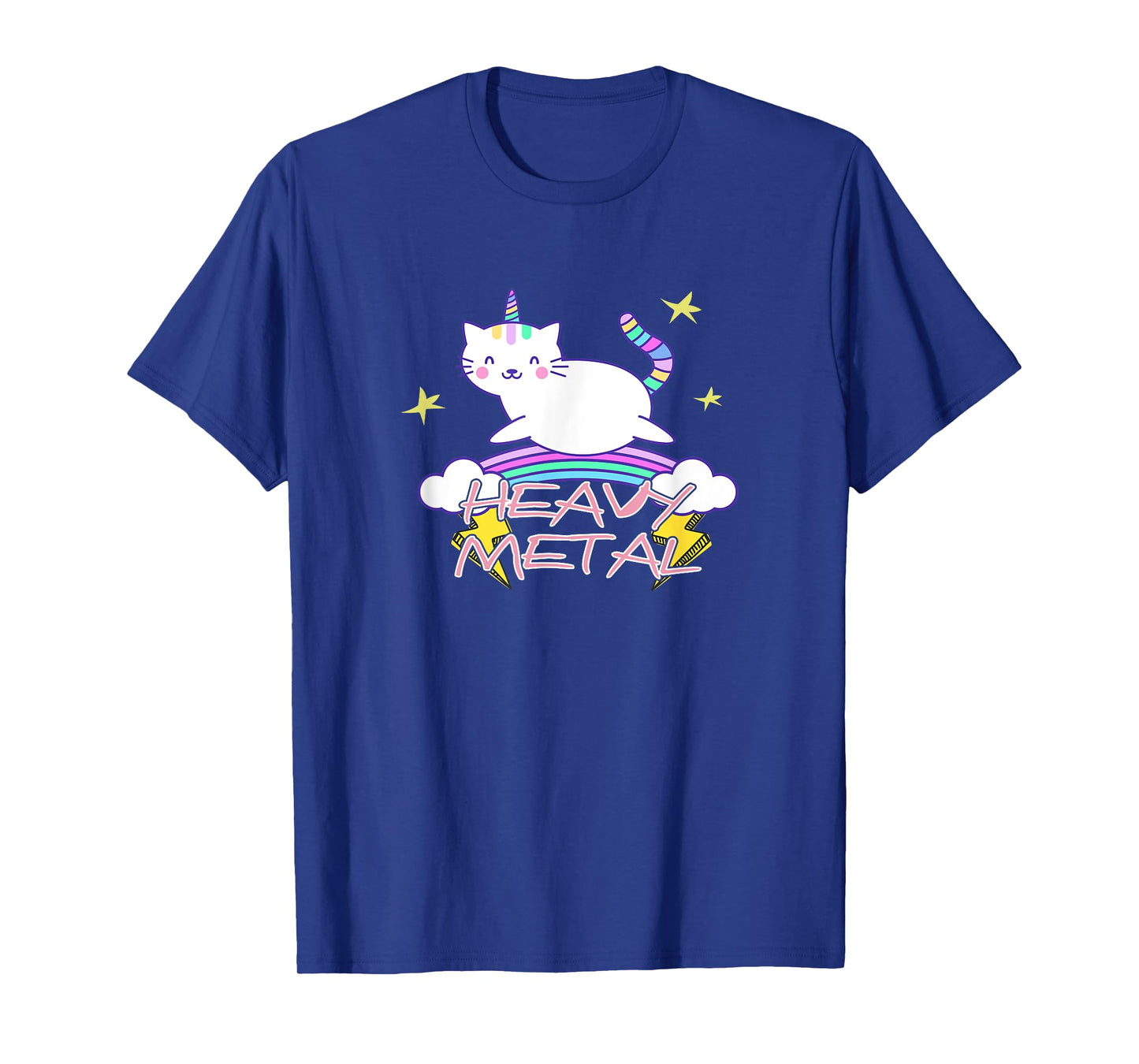 Heavy Metal Kawaii Unicorn Cat and Rainbow T-Shirt