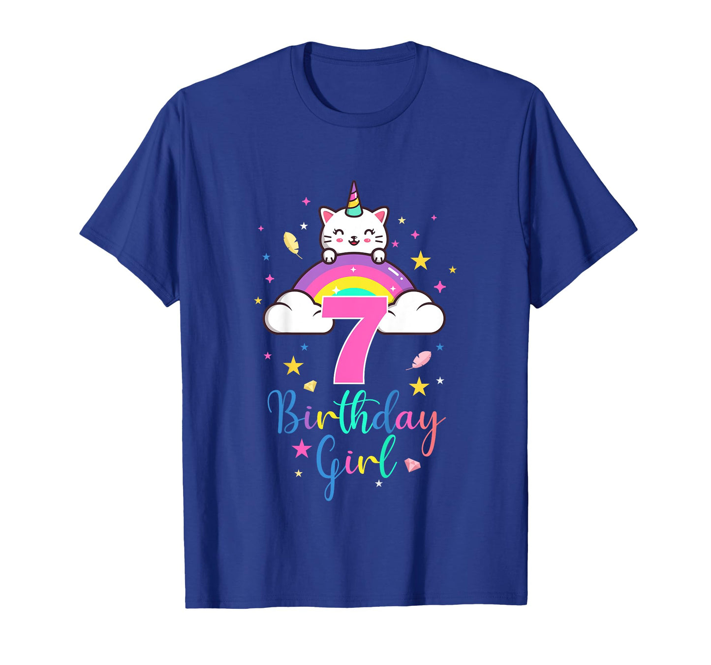 7th Birthday Girl Seven Years Old Birthday Caticorn Rainbow T-Shirt