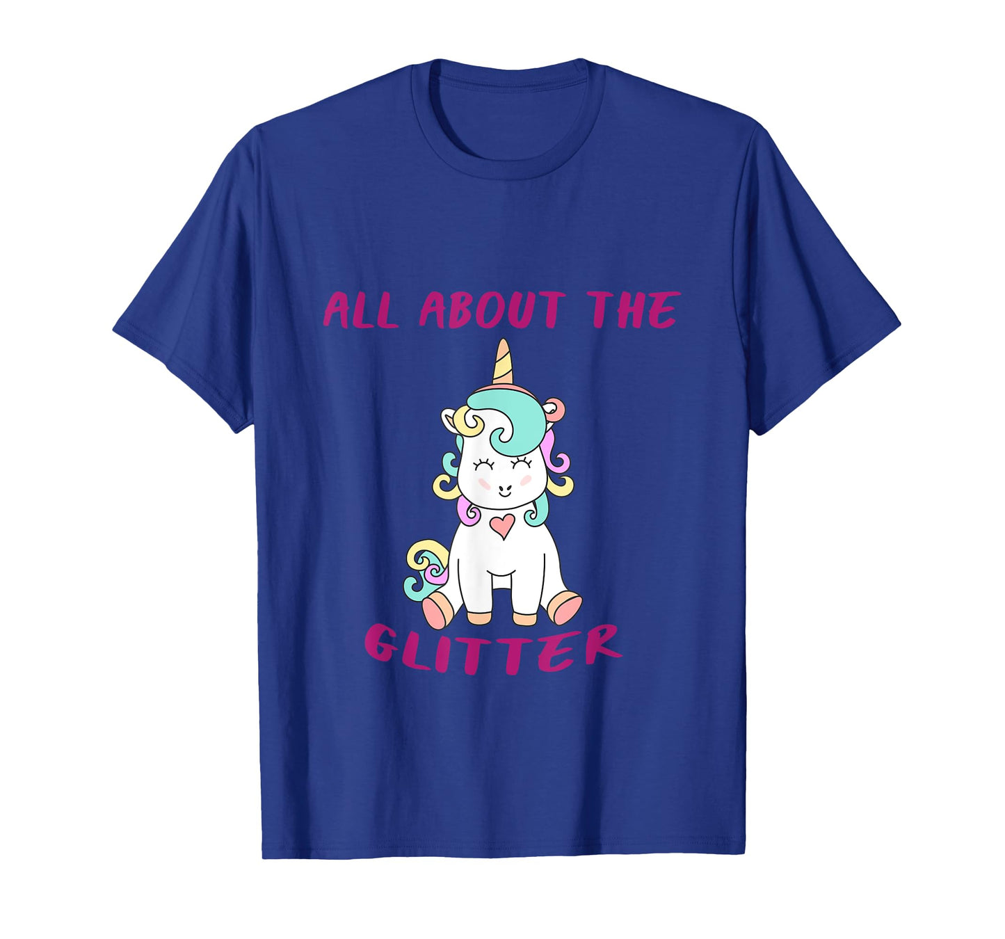 ClownTown All About The Glitter Funny Unicorn T-Shirt Kids Women's Unisex-Adults Black Short Sleeve Crew Neck T-Shirt