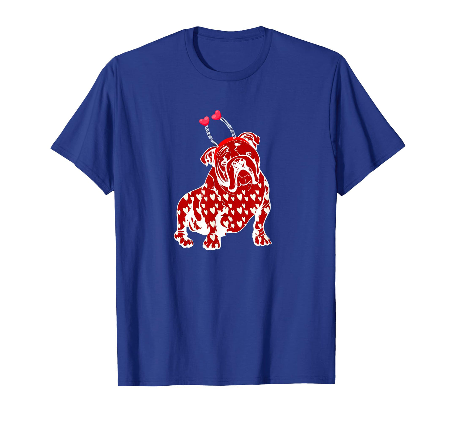 Bulldog Valentine Day Plaid Heart Pattern Dog Headband Heart T-Shirt for Men Women Girls Kids