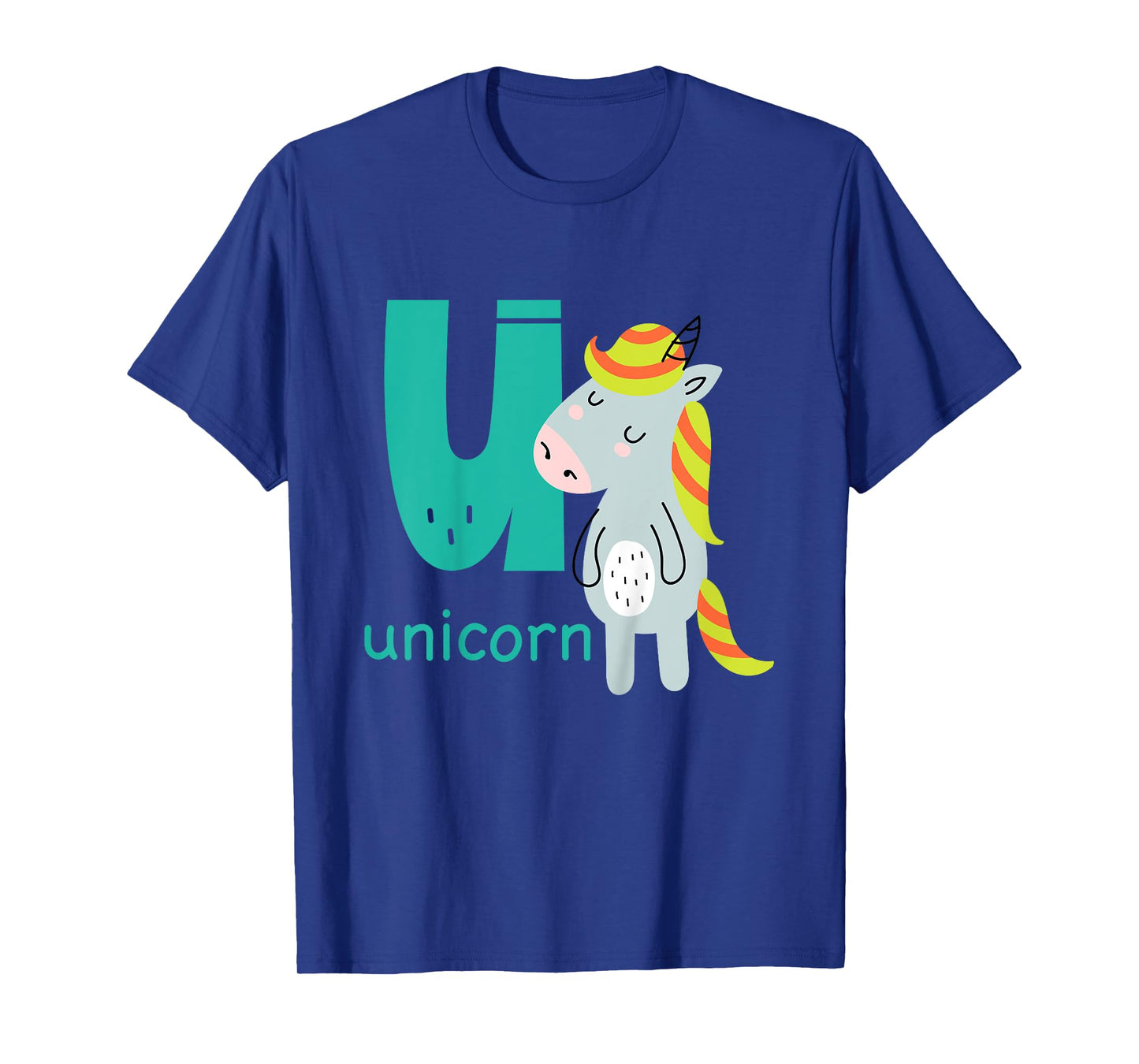 Unicorn Letter U Alphabet Cute Animal Boys Or Girls T-Shirt