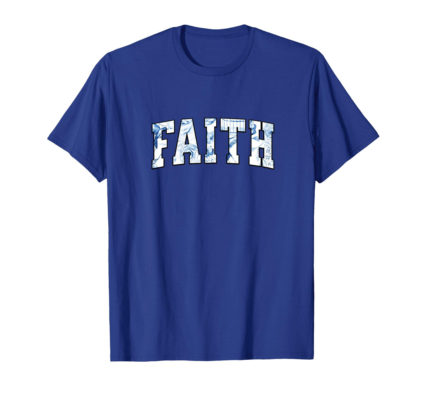 Toile de Jouy 'FAITH' Typography with Blue Floral & Bird T-Shirt