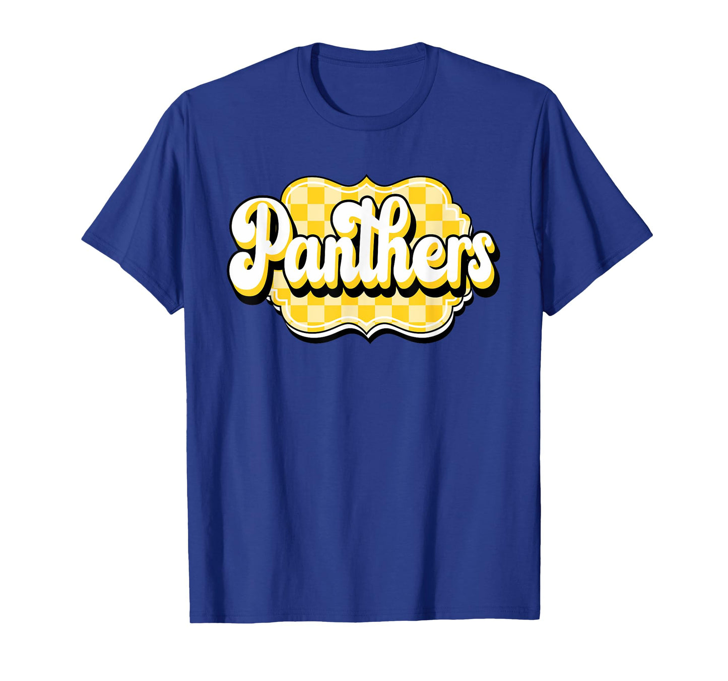 Panthers Checkered Print School Spirit Yellow Panthers T-Shirt