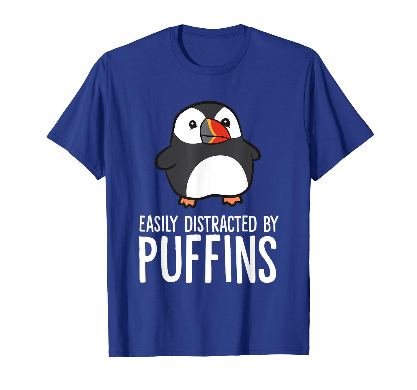 Funny Puffin Bird Gifts Easily Distracted By Puffin Sea Birds Cute Puffin Lover Gift Unisex-Adults-Kids T-Shirt Black Short Sleeve Classic Fit Pull On Collarless Crew Neck Casual All Seasons 1 Count