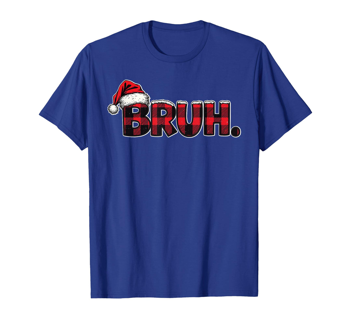Bruh Santa Hat Funny Christmas Plaid Holiday Boys Kids Xmas T-Shirt