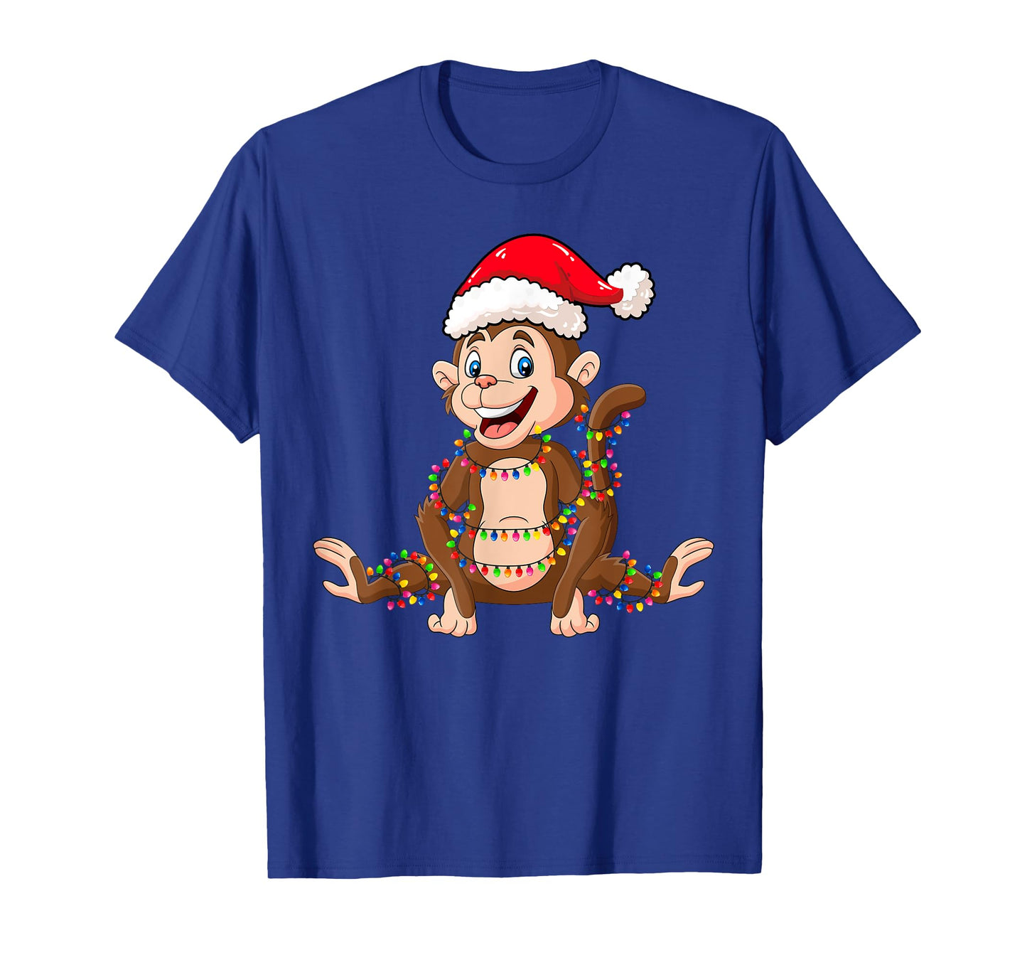 Christmas Lights Monkey Wearing Xmas Hat - Cute Monkey Lover T-Shirt