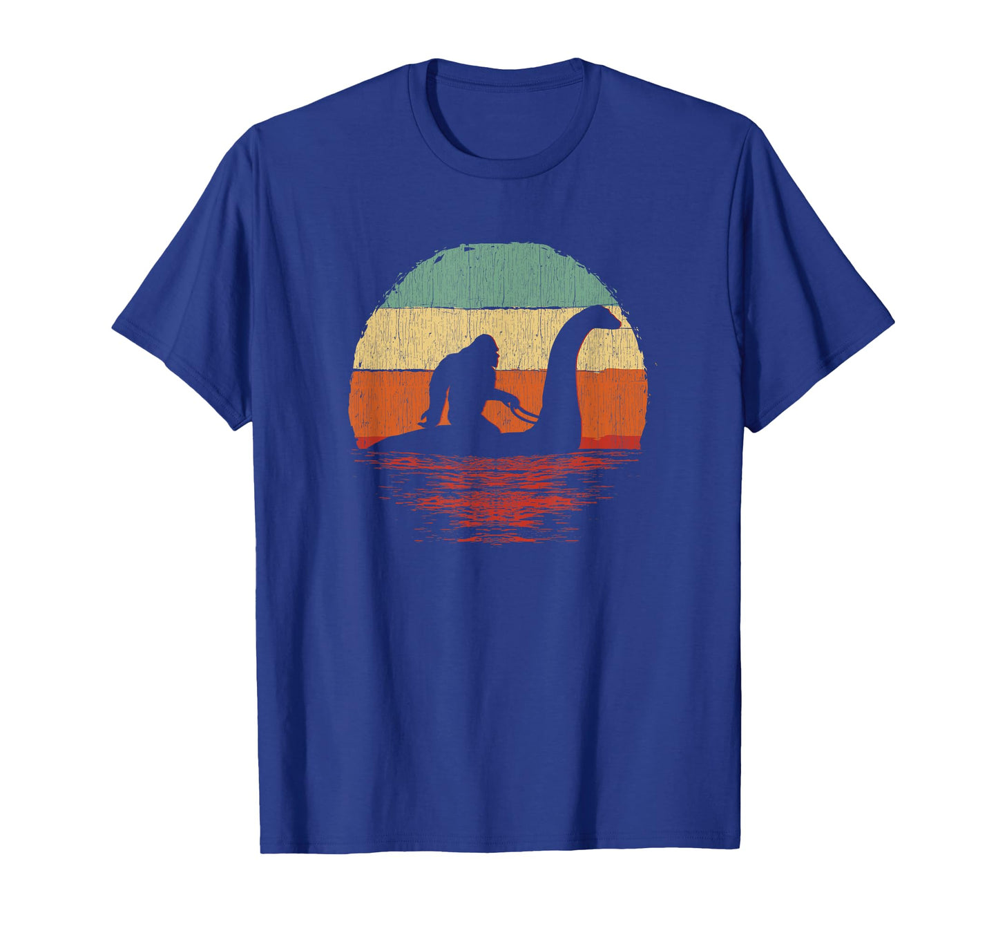Vintage Funny Bigfoot Riding The Loch Ness Monster T-Shirt