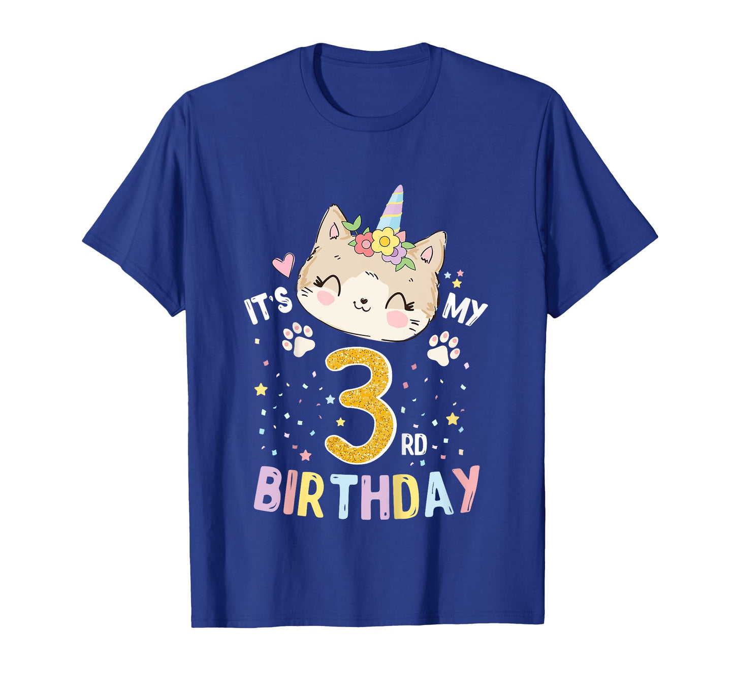 Kids Itβs My 3rd Birthday Cute Unicorn Cat 3-Year-Old Girl T-Shirt